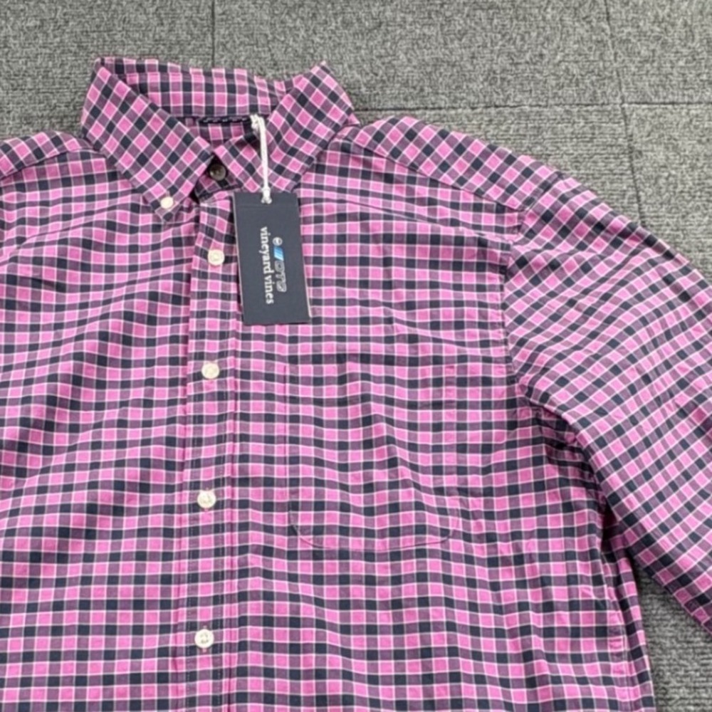 Vineyard Vines Mens M OTG Performance Gingham Shirt Pink Navy Blue Check NWT